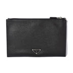Prada Clutch Bag Travel Pouch Saffiano Patch Patchwork Black Azzurro — view 3