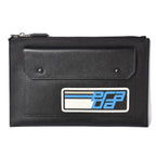 Prada Clutch Bag Travel Pouch Saffiano Patch Patchwork Black Azzurro