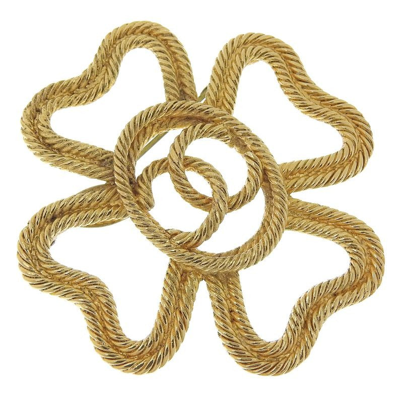 Chanel Clover Coco Mark Vintage Gold Plated 28 16 g Brooch — view 2