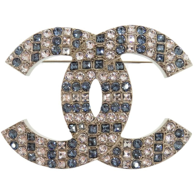 Chanel Rhinestone Metal Silver Blue Brooch 1673 — view 2