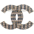 Chanel Rhinestone Metal Silver Blue Brooch 1673