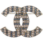 Chanel Rhinestone Metal Silver Blue Brooch 1673