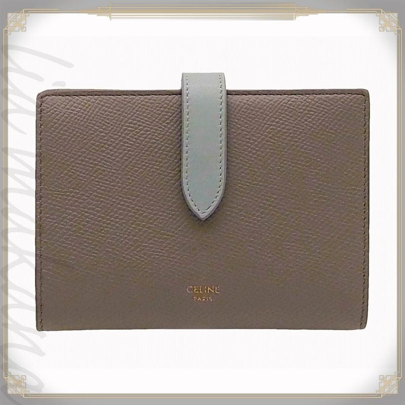 Celine Medium Strap Wallet Calfskin Pebble Glaze Mineral Blue Bicolor