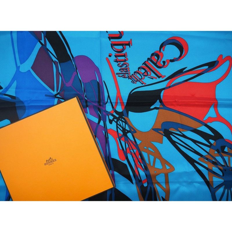 Hermes Carre 70 Caleche Elastique Vintage Silk Blue Canard Rouge — view 8