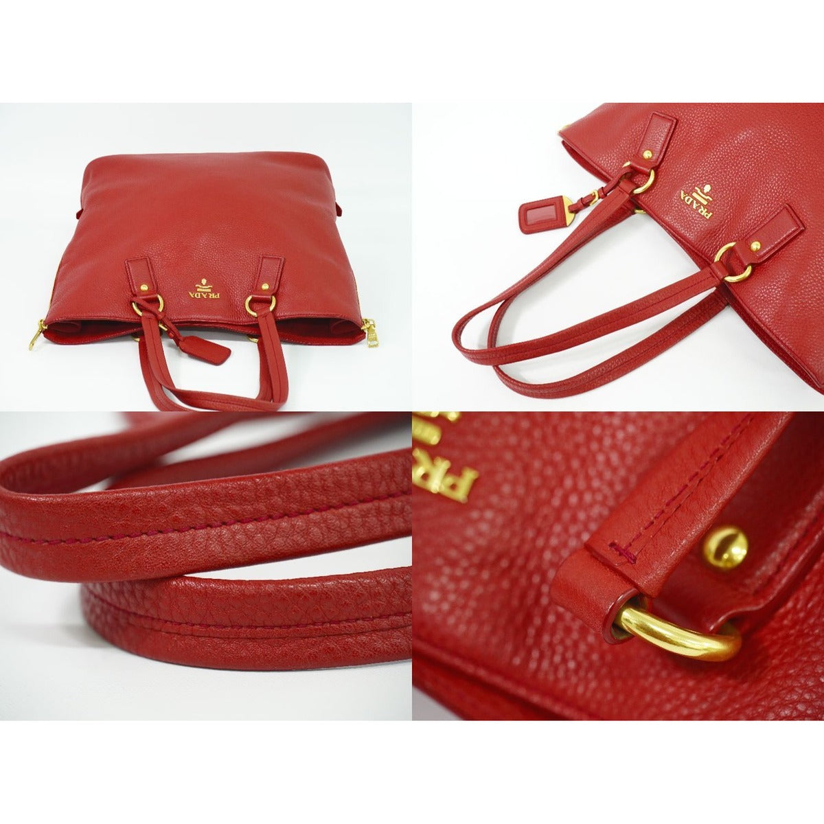 Prada Leather Shoulder Bag Tote Red — view 6