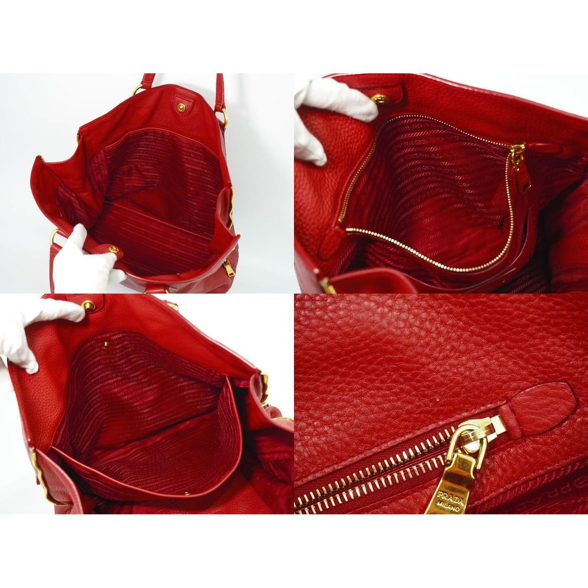 Prada Leather Shoulder Bag Tote Red — view 8