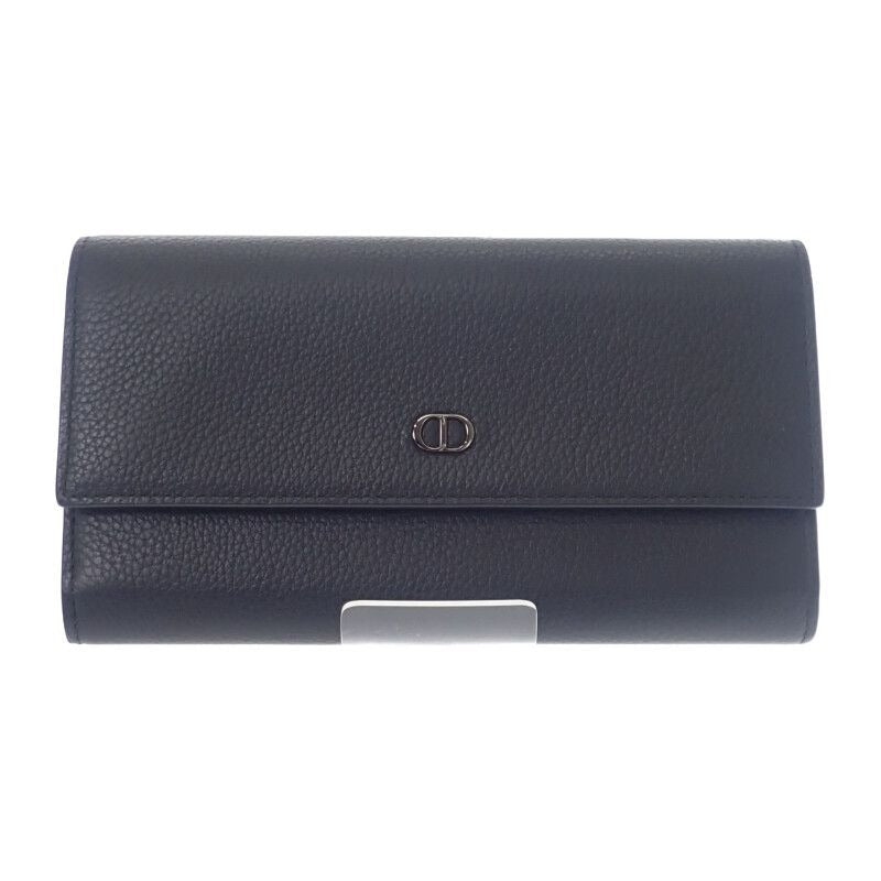 Dior Long Flap Wallet 2 Cdi h00 N Calf Black Silver Hardware