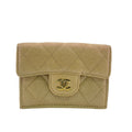 Chanel Compact Wallet Quilted Caviar Leather Trifold Beige