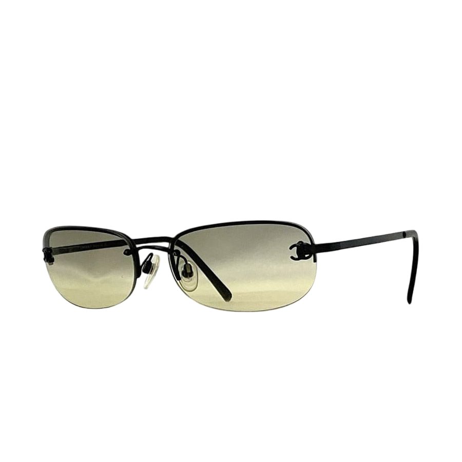 Chanel Sunglasses Black Gradient CC Logo Side Metal Acetate Eyewear Square Lens