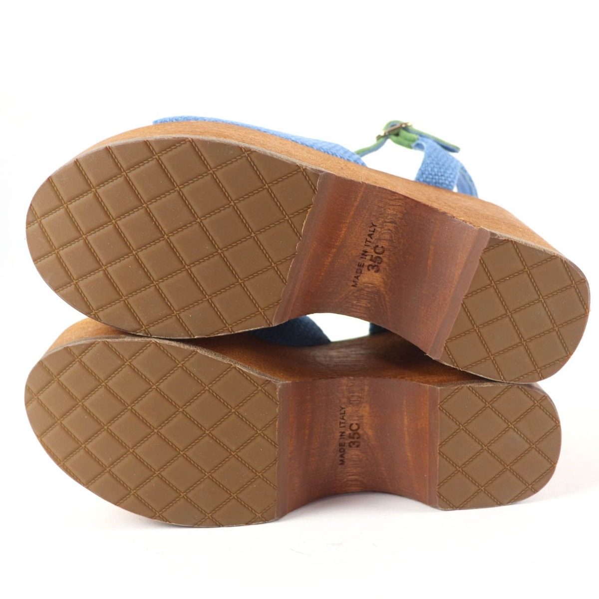 Chanel CC Logo Ankle Strap Wedge Sole Sandals Blue Green 35 — view 6