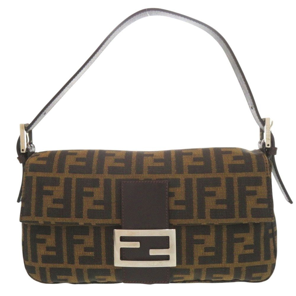 Fendi Zucca Pattern Mamma Bucket Leather Nylon Jacquard Brown Handbag