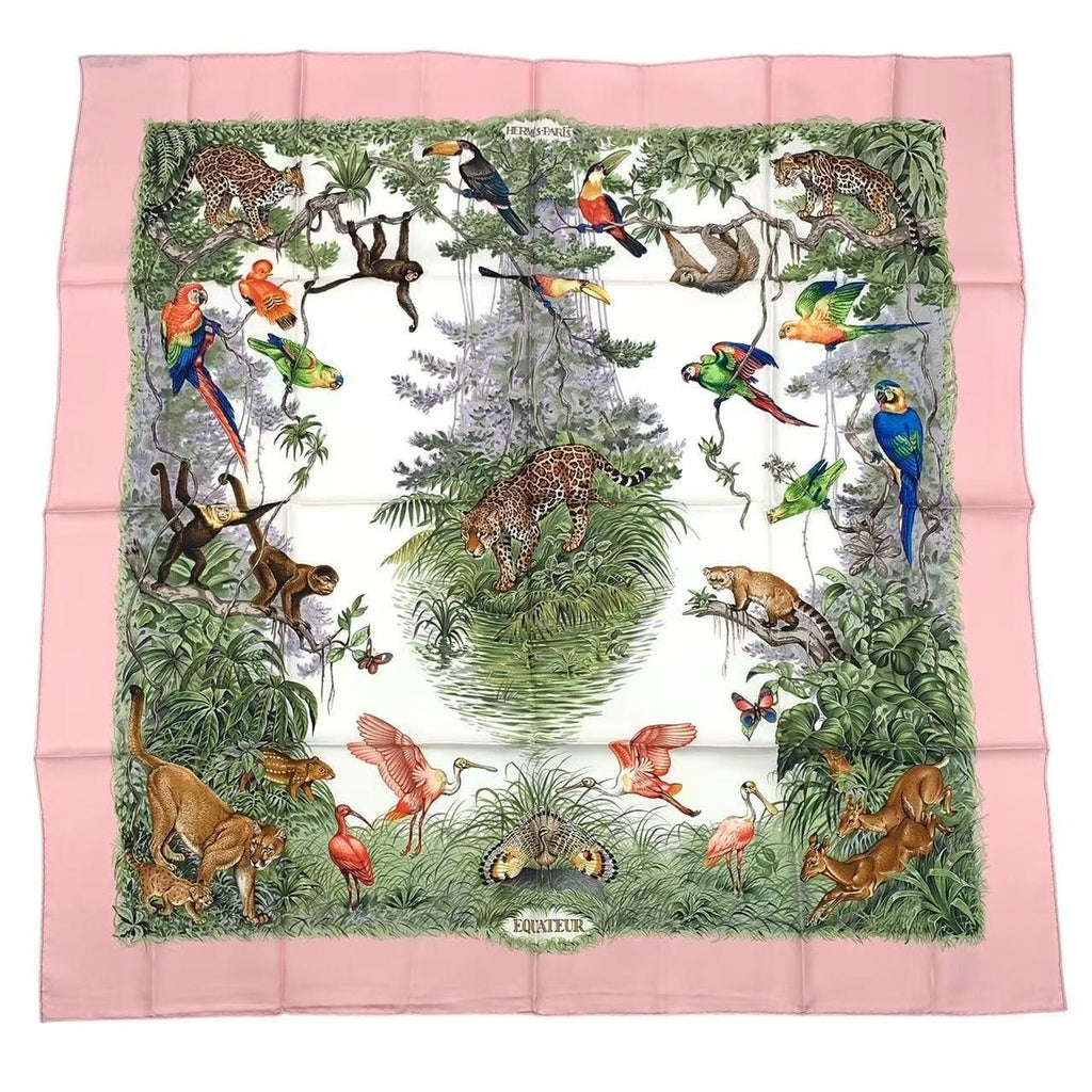 Hermes Scarf Carre 90 Equateur Equatorial Animal Bird Allover Silk Pink Bag — view 2
