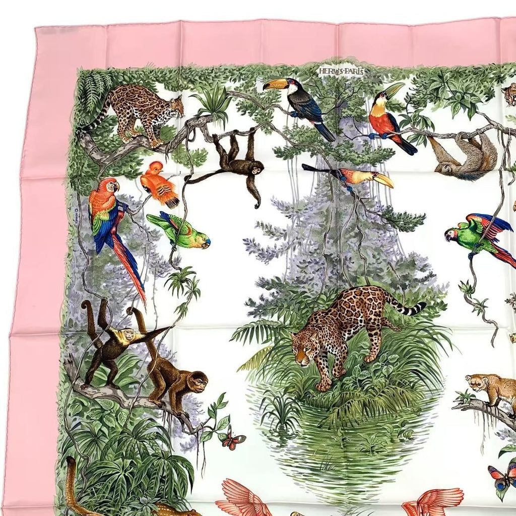 Hermes Scarf Carre 90 Equateur Equatorial Animal Bird Allover Silk Pink Bag — view 3