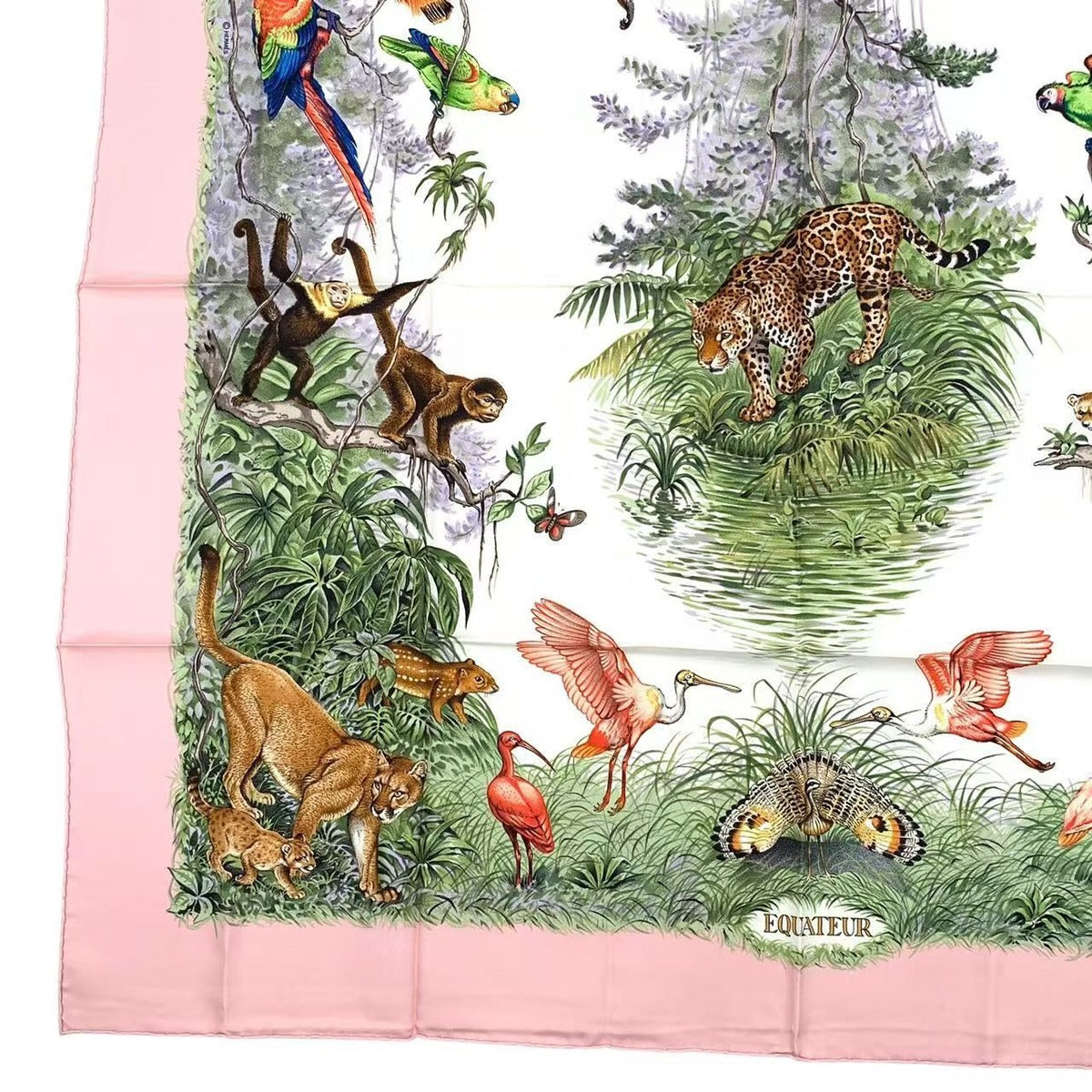 Hermes Scarf Carre 90 Equateur Equatorial Animal Bird Allover Silk Pink Bag — view 5