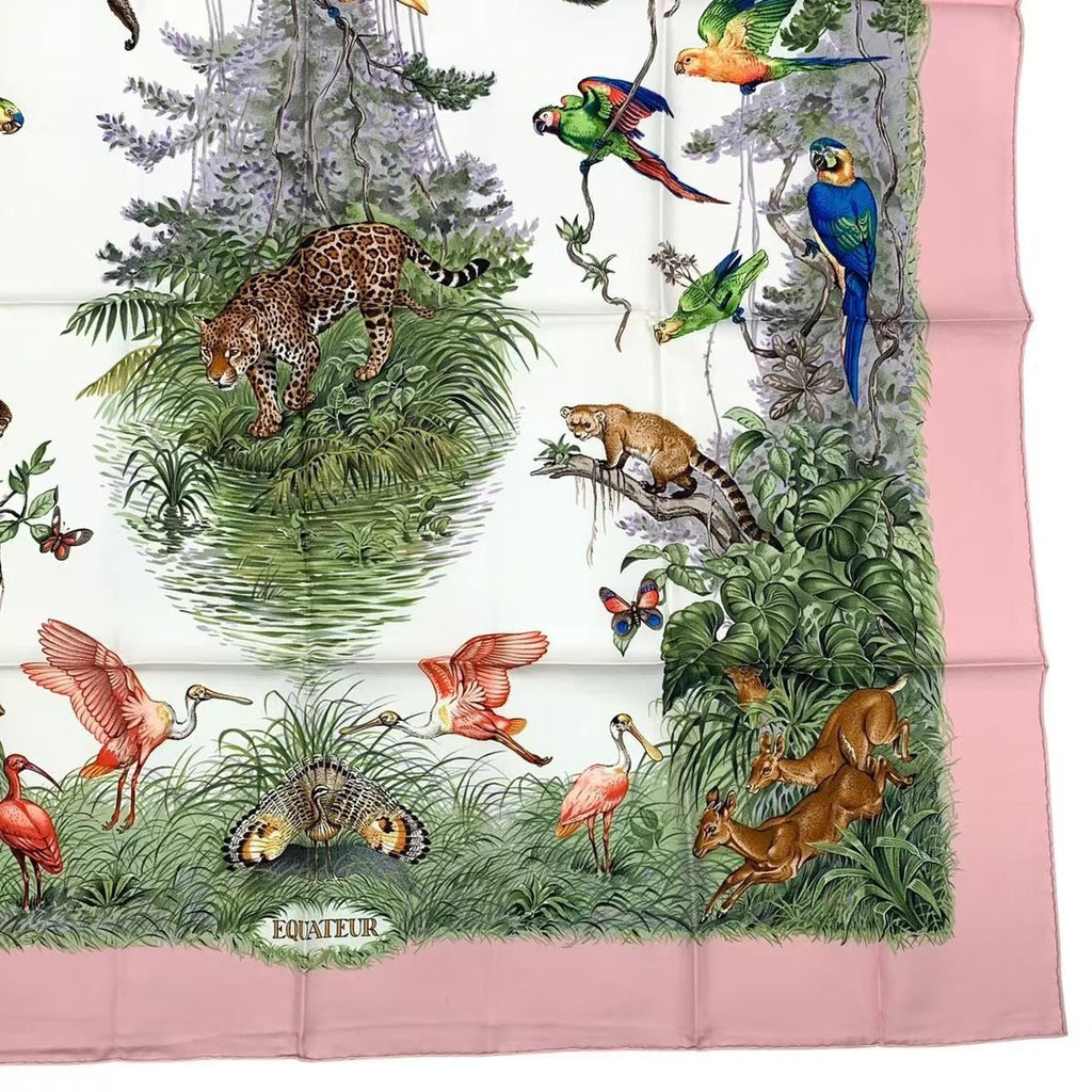 Hermes Scarf Carre 90 Equateur Equatorial Animal Bird Allover Silk Pink Bag — view 6