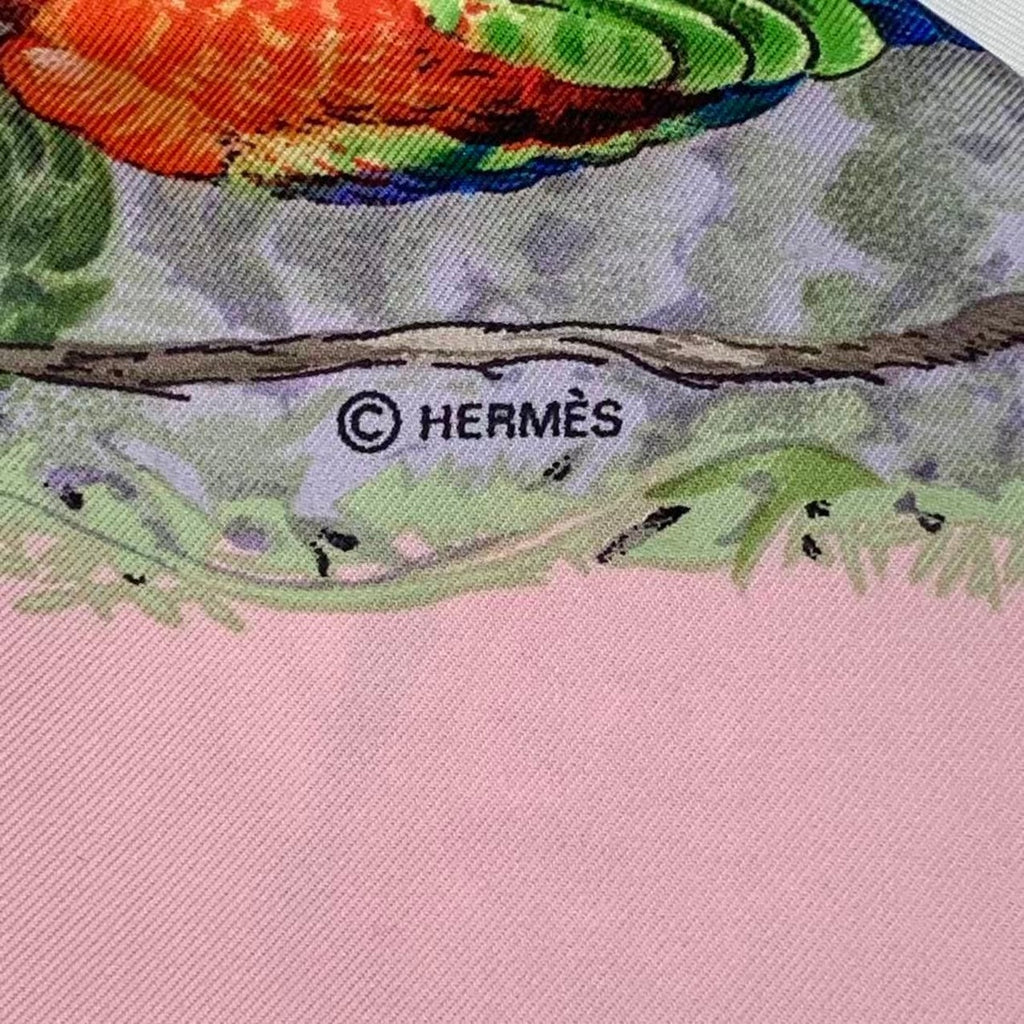 Hermes Scarf Carre 90 Equateur Equatorial Animal Bird Allover Silk Pink Bag — view 7