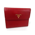 Prada Wallet Trifold Red Saffiano Leather Women Gold Hardware