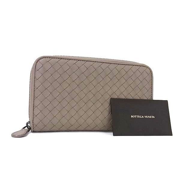 Bottega Veneta Intrecciato Leather Zip Around Wallet Grey