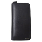 Prada Wallet Leather Black Zip Around Logo