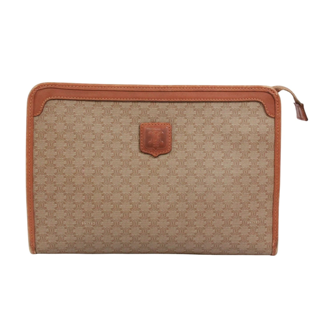 Celine Macadam Leather Beige Clutch Gold