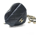 Chanel Heart Chain Wallet Quilted Lambskin Shoulder Bag Black Gold