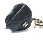 Chanel Heart Chain Wallet Quilted Lambskin Shoulder Bag Black Gold