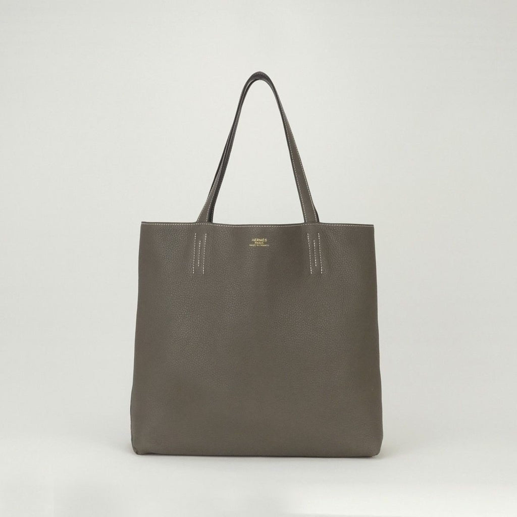 Hermes Double Sens 36 Tote Taurillon Clemence Bleunuit Etoupe Blue Gray