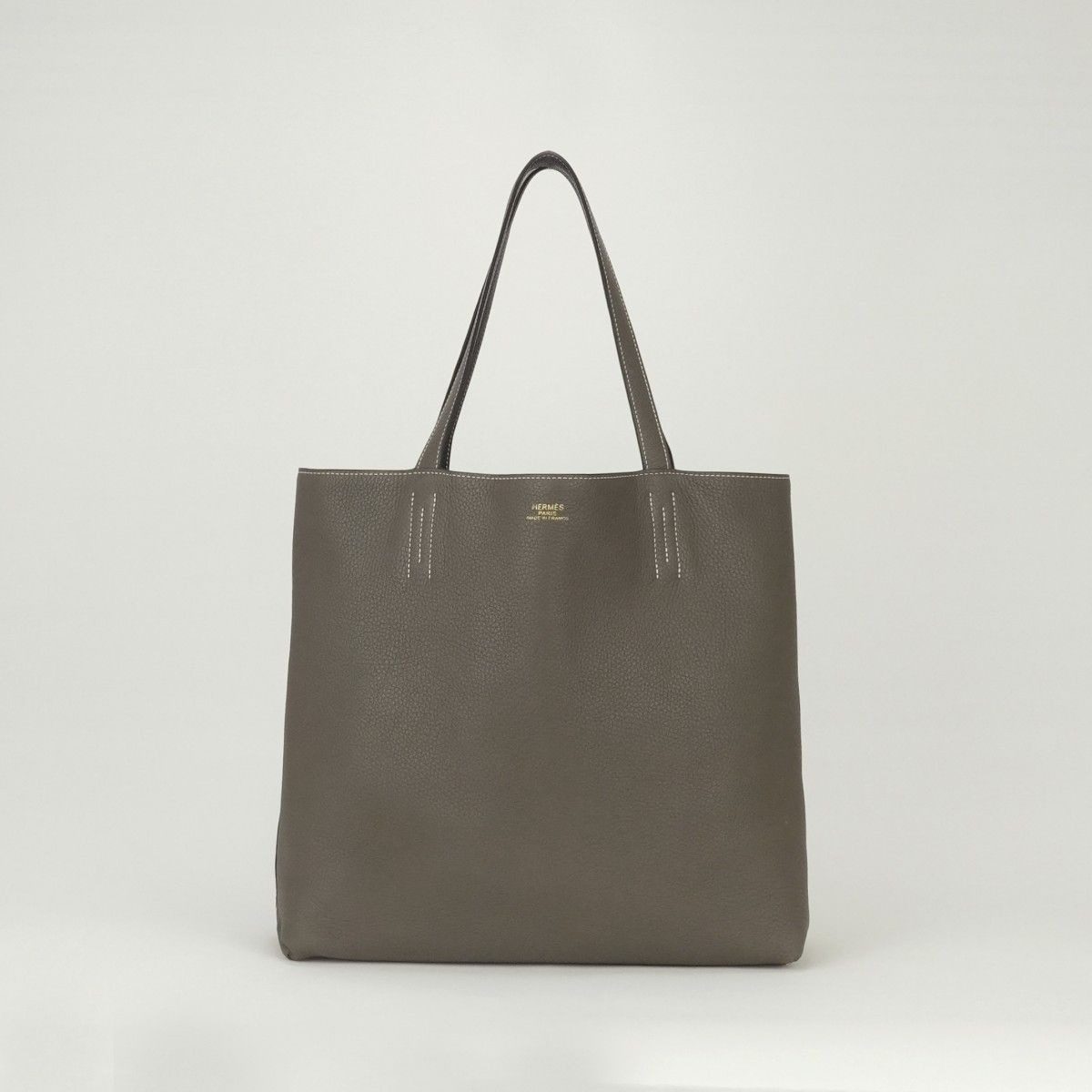 Hermes Double Sens 36 Tote Taurillon Clemence Bleunuit Etoupe Blue Gray