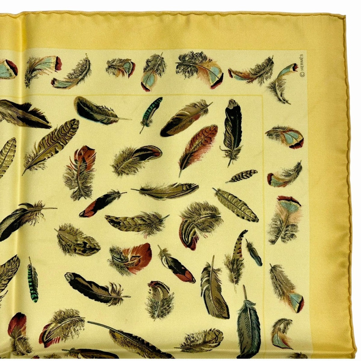 Hermes Silk Scarf Feather Print Yellow — view 3