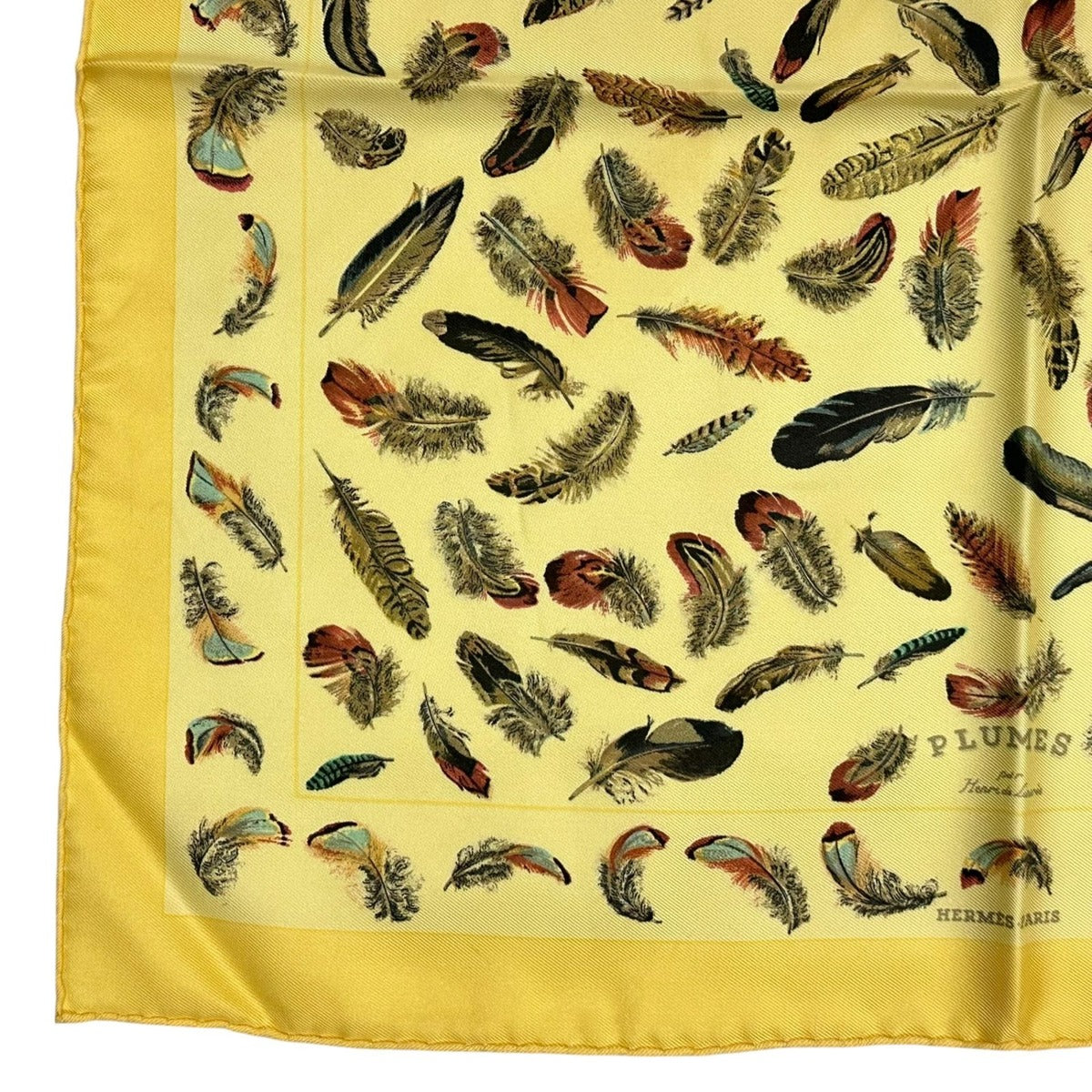 Hermes Silk Scarf Feather Print Yellow — view 4