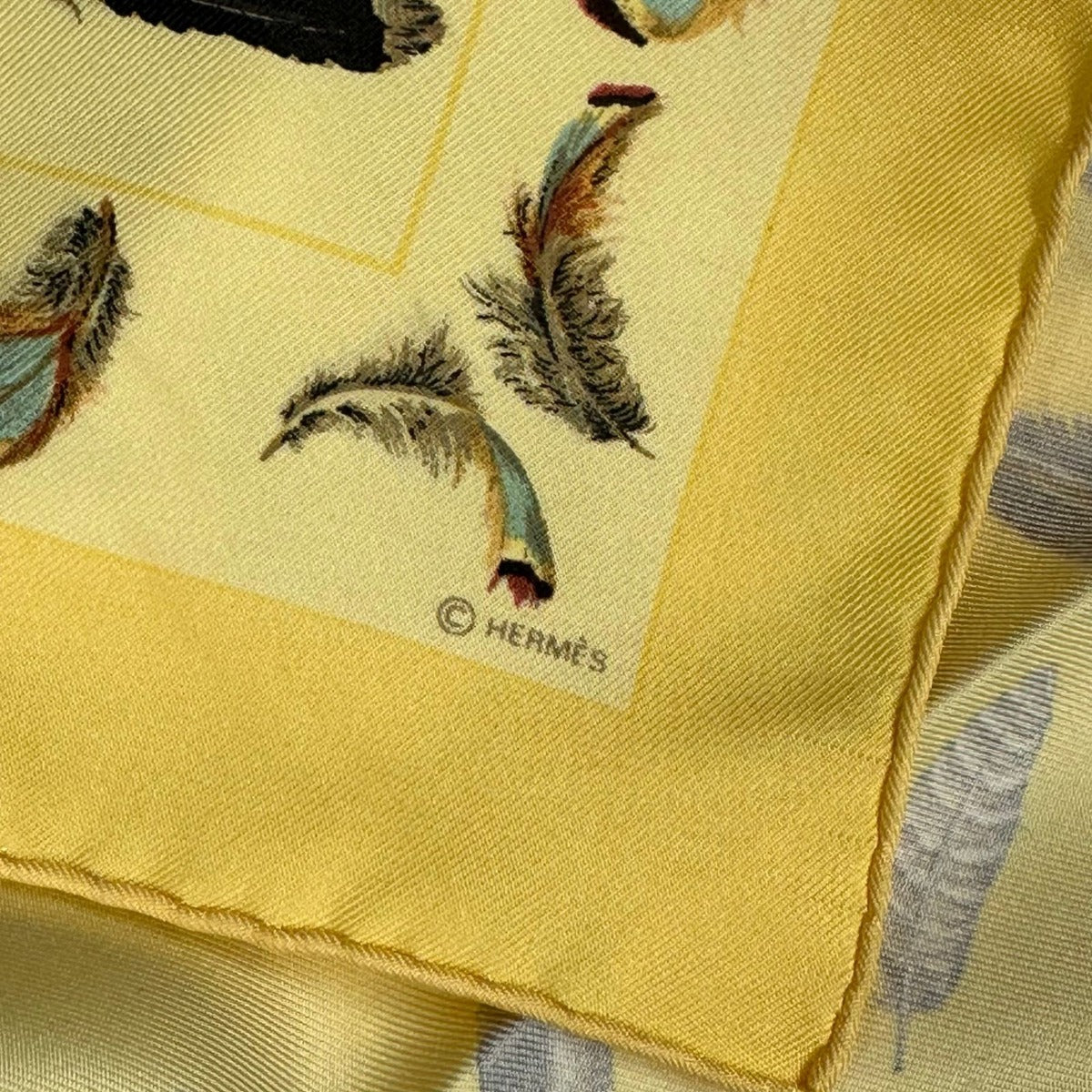 Hermes Silk Scarf Feather Print Yellow — view 6