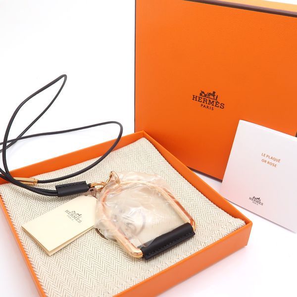 Hermes Equestre GM Necklace PG Pink Gold Black Leather Same As Box — view 4
