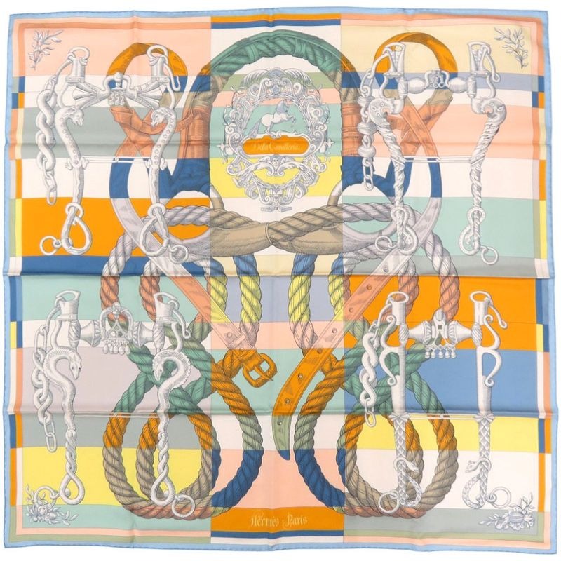 Hermes Carre 90 Double Face Della Cavalleria Silk Multicolor Scarf 0993