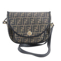 Fendi Vintage Zucca Leather Shoulder Bag Crossbody Black Hand