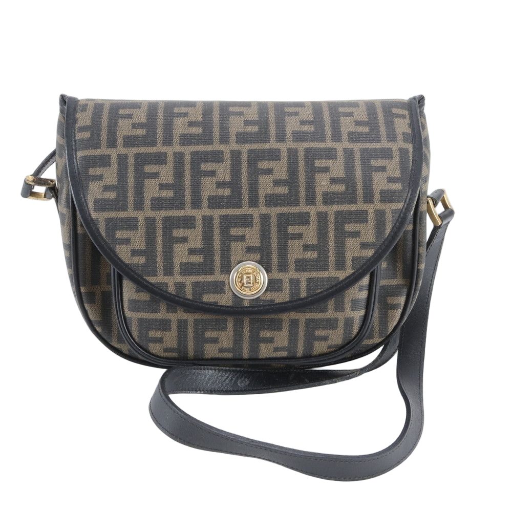 Fendi Vintage Zucca Leather Shoulder Bag Crossbody Black Hand