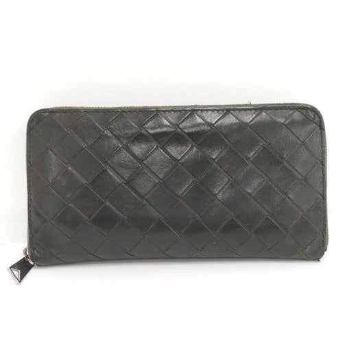 Bottega Veneta Zip Around Wallet Intrecciato Leather Khaki