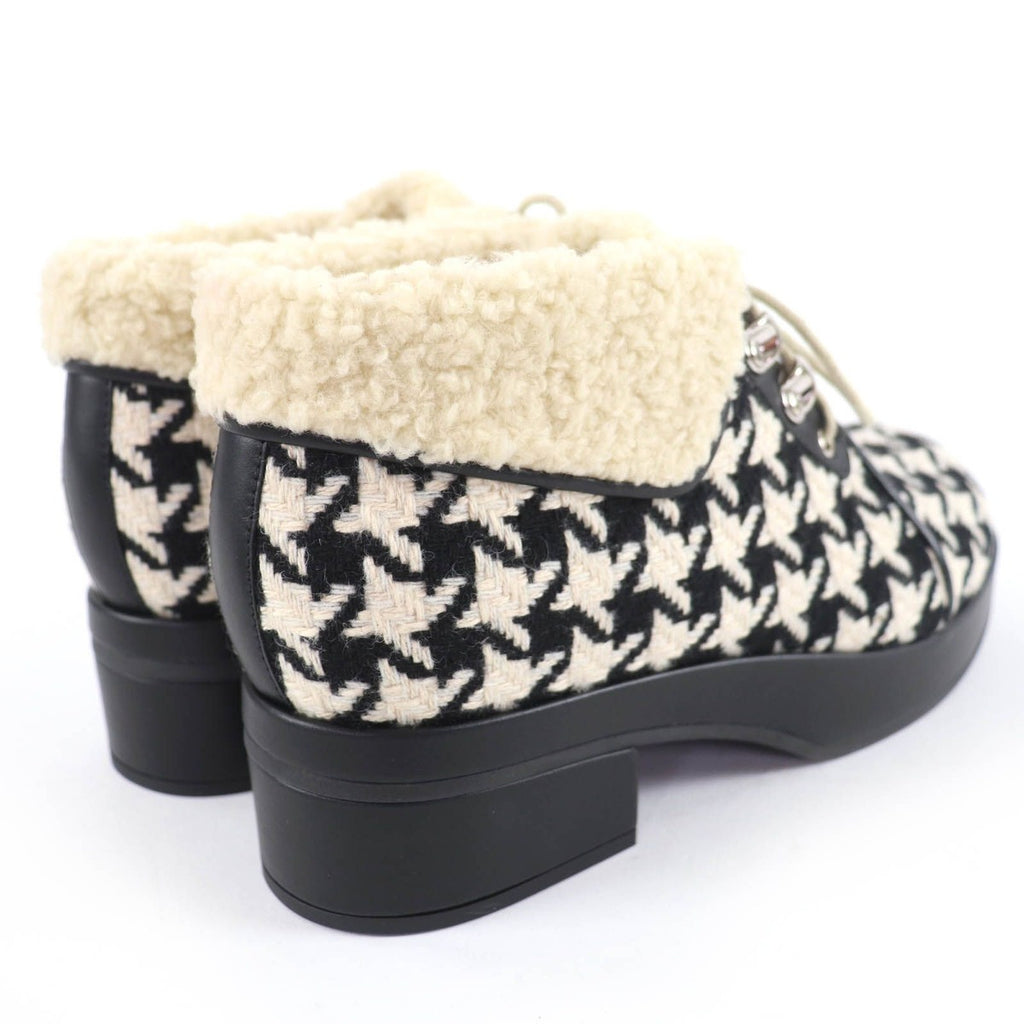Gucci Houndstooth Leather Shearling Short Boots Black White 37 — view 3