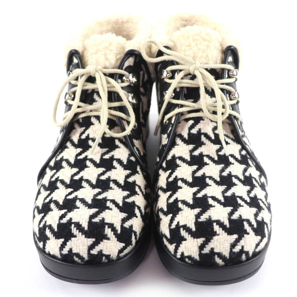 Gucci Houndstooth Leather Shearling Short Boots Black White 37 — view 4