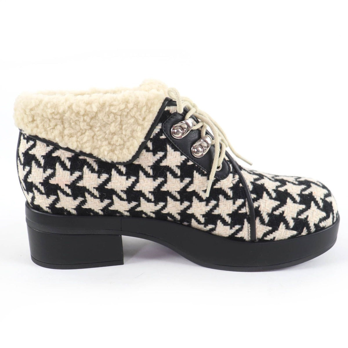 Gucci Houndstooth Leather Shearling Short Boots Black White 37 — view 6