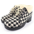 Gucci Houndstooth Leather Shearling Short Boots Black White 37