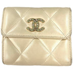 Chanel Quilted Trifold Wallet Lamb Skin Ap2809 White Gold Hardware Coco Pearl