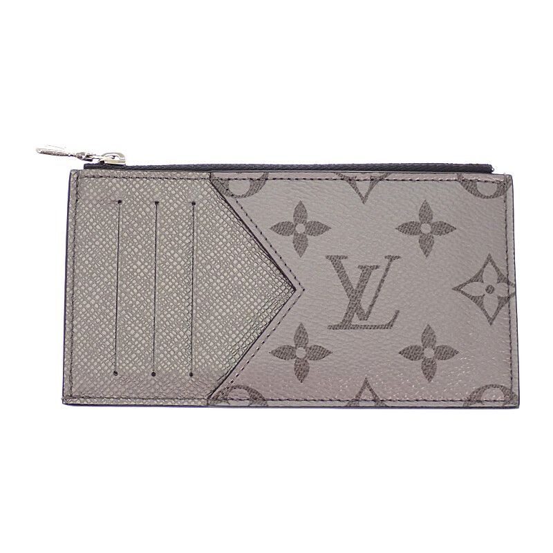 Louis Vuitton Coin Card Holder Case Purse Taigarama Gray Silver Cashless