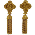 Chanel CC Logo Earrings Fringe Gold Plated