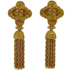 Chanel CC Logo Earrings Fringe Gold Plated