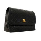 Chanel Shoulder Bag Quilted Lambskin Black Gold — view 2