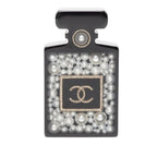 Chanel CC Logo Perfume Bottle Motif Brooch Black White Gold Plastic Plated