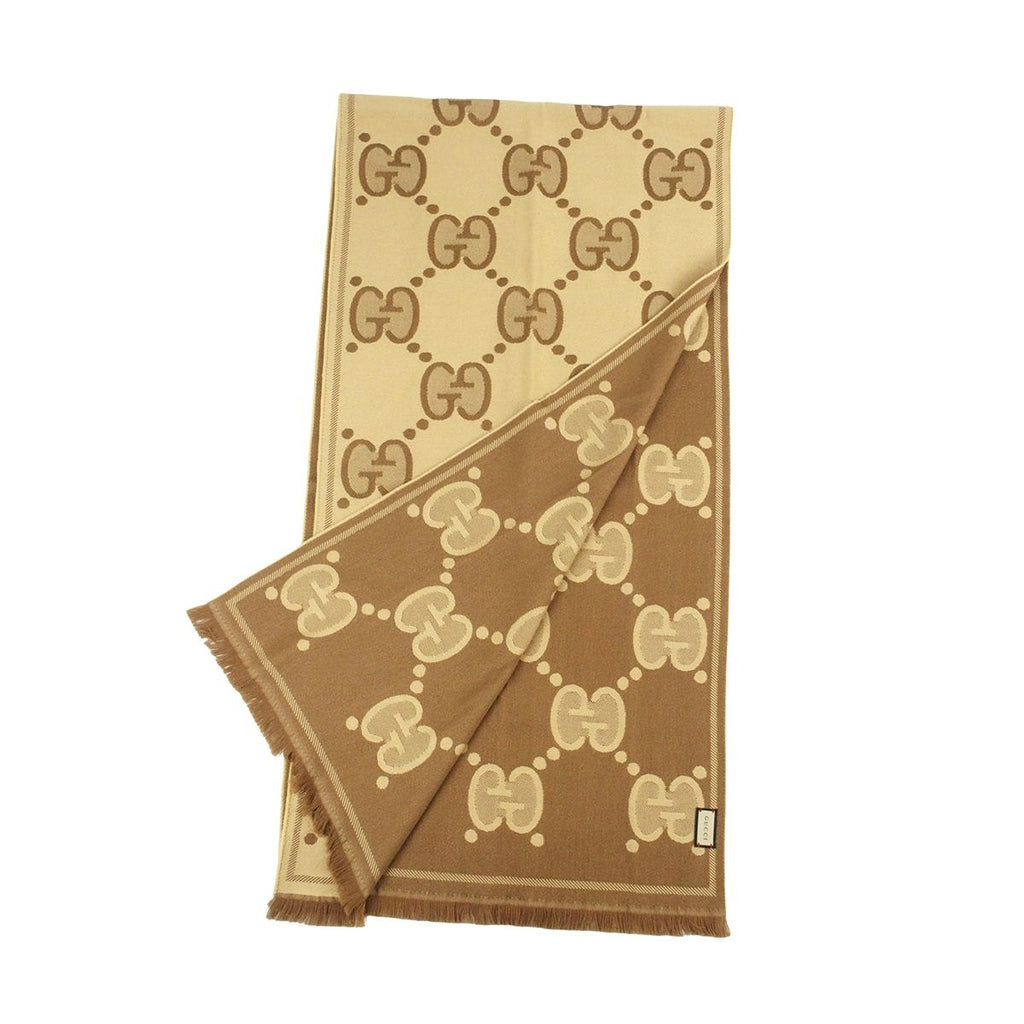 Gucci GG Jacquard Scarf Beige Brown Wool Shawl — view 2