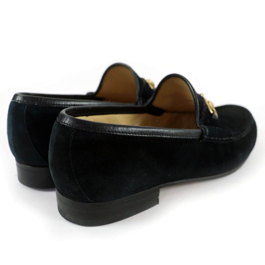 Gucci Vintage Horsebit Suede Leather Loafers Black Gold 6 — view 2