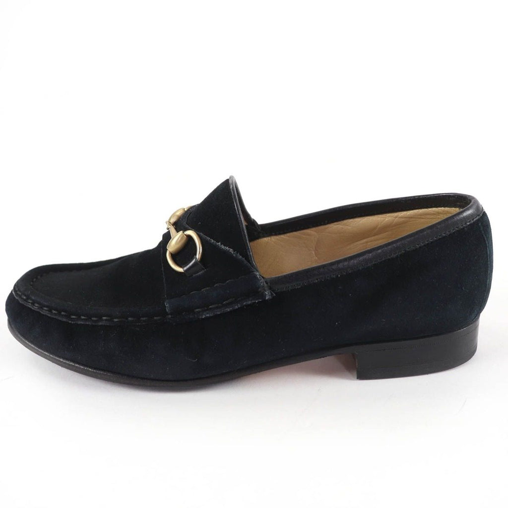 Gucci Vintage Horsebit Suede Leather Loafers Black Gold 6 — view 4