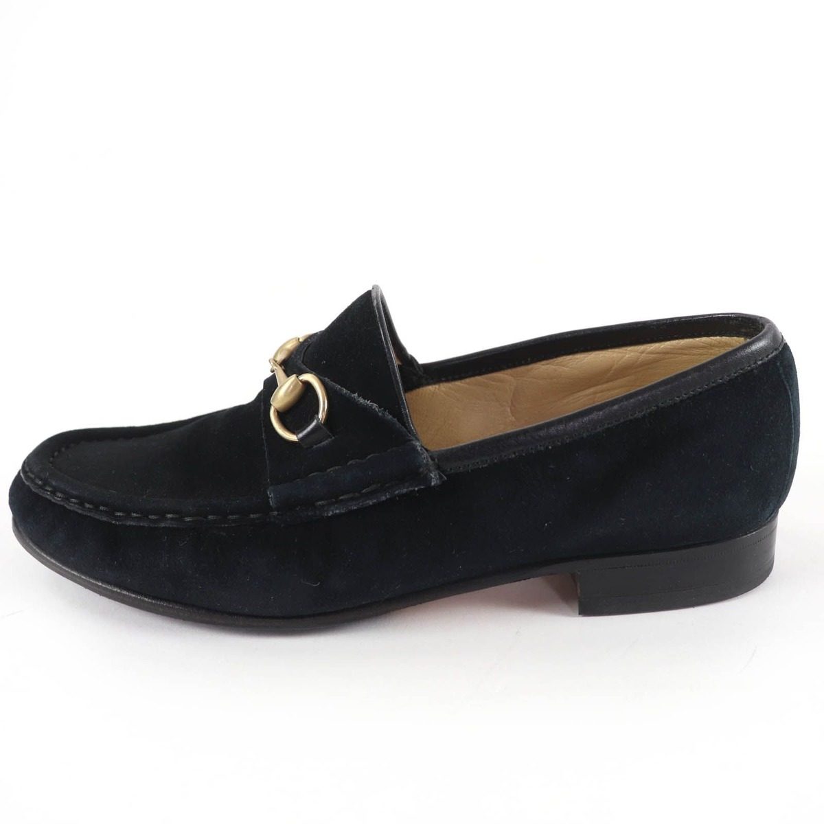 Gucci Vintage Horsebit Suede Leather Loafers Black Gold 6 — view 4